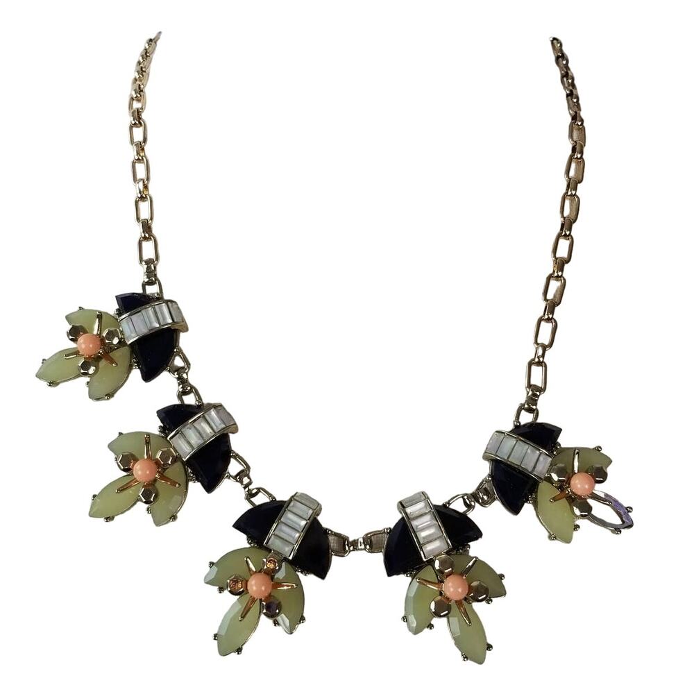 Talbots Green Pink White Gold Beads Baubles Statement Necklace Lovely
